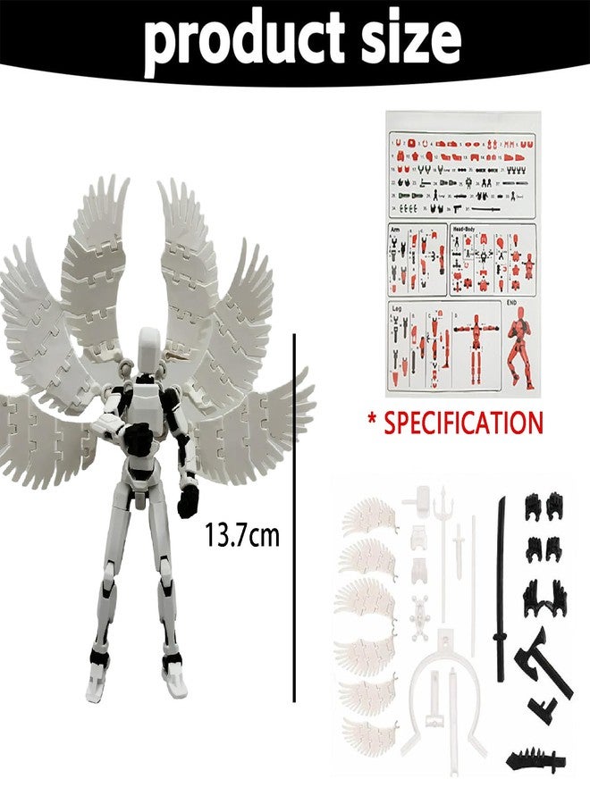 Jubobu Action Figure Toys,DIY Assembly Dummy 13 Action Figures,Six-Winged Articulated Joints Robot,Desktop Decorations,Gift Idea for Adults (White six-Winged, with a Display Stand) (White) - Image 2